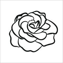 Outline flower rose, hand drawn ink for logo 
