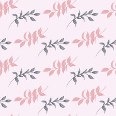 Seamless background with falling leaves doodles on dust pink background. Luxury pattern for creating textiles, wallpaper, paper, scrapbook. Vintage. Romantic floral Illustration