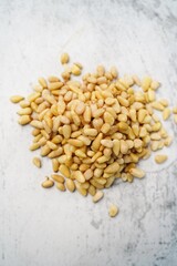 Pine nuts still life, selective focus