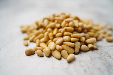 Pine nuts still life, selective focus