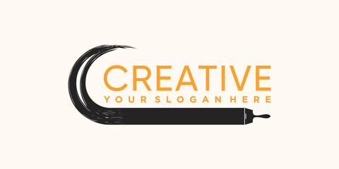 Creative paint brush stroke logo design with unique modern concept Premium Vector