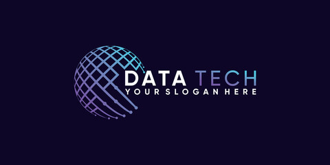 Data tech global logo design inspiration with unique line art style Premium vector