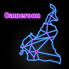 Fototapeta na wymiar Cameroon neon map, isolated vector illustration.