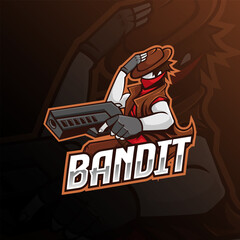 a bandit in a hat holding a gun mascot esport logo design