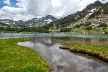 Landscape of Muratovo (Hvoynato) lake at Pirin Mountain, Bulgaria