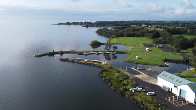 Aerial footage of Battery Harbour Moortown Newport Trench Lough Neagh Northern Ireland