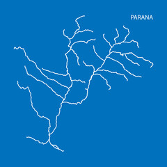 Map of Parana river drainage basin. Simple thin outline vector illustration.