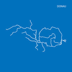 Map of Donau river drainage basin. Simple thin outline vector illustration.