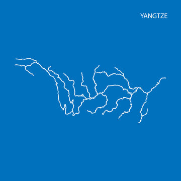 Map Of Yangtze River Drainage Basin. Simple Thin Outline Vector Illustration.