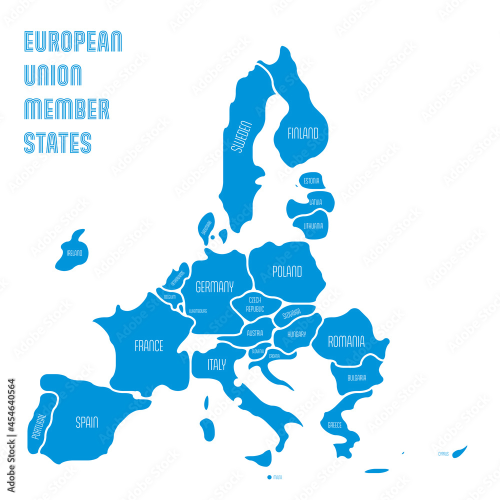 Canvas Prints simplified map of eu, european union. rounded shapes of states with smoothed border. blue simple fla - Canvas Prints