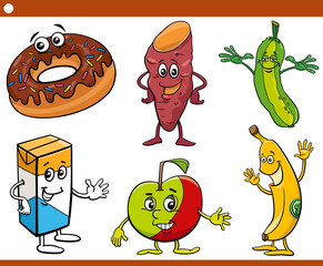 cartoon food objects characters set