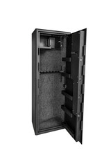 A metal gun safe. Safe storage for weapons. Isolate on a white back - obrazy, fototapety, plakaty