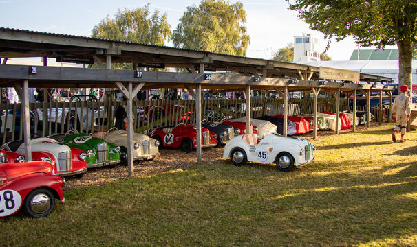 Austin J40 pedal cars. Children's toy cars run in the Setterington Cup each year at the Goodwood Revival. Spectator favourite.