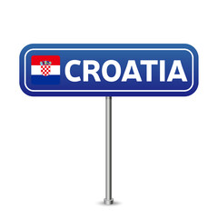 croatia road sign. National flag with country name on blue road traffic signs board design vector illustration.