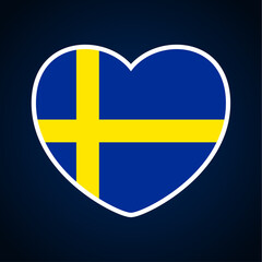 sweden flag in a shape of heart. Icon flat heart symbol of love on the background national flag. Vector illustration.