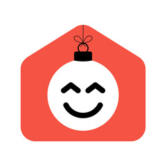 Home Christmas flat illustration with emoji smile face that hangs on thread. Happy New Year and Merry Christmas banner. vector illustration.