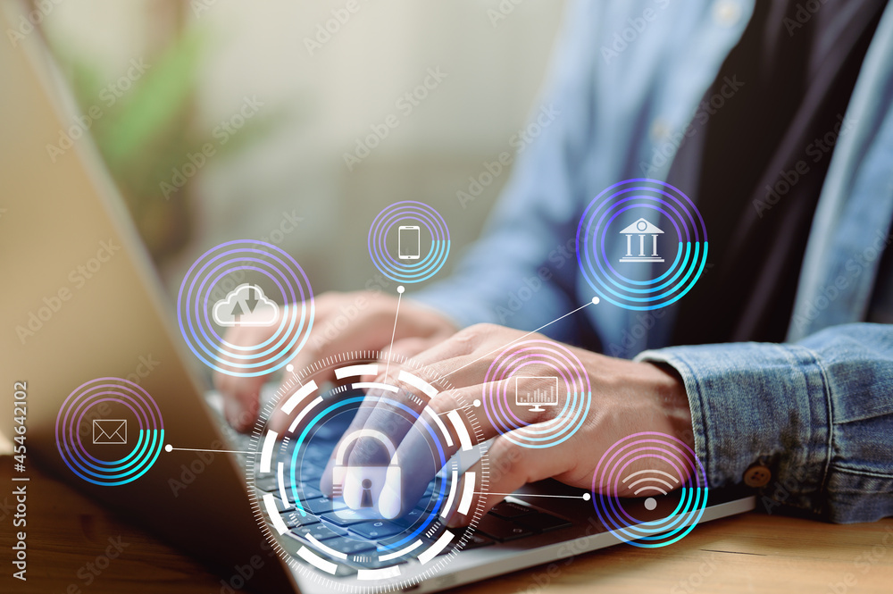 Aufkleber Cyber Security Data Protection Business Technology Privacy and networking concept. information security and encryption, secure access to user's personal information, secure Internet access.