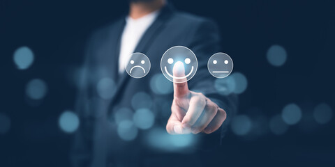 Customer service and Satisfaction concept ,Business people are touching the virtual screen on the...