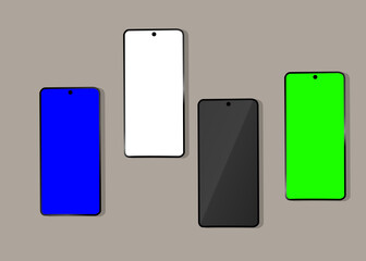 Green, blue, black and white screen mobile phone vector set