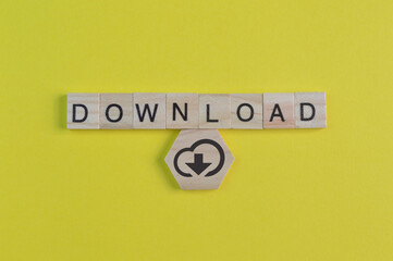 Square letters with text download isolated on a yellow background