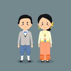 Couple Character Wearing Thailand Traditional Dress
