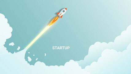 Business start up concept, startup business project, financial planning concept with rocket launch vector illustration,  - obrazy, fototapety, plakaty