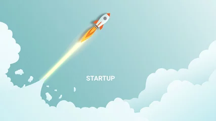 Foto op Plexiglas Business start up concept, startup business project, financial planning concept with rocket launch vector illustration,  © Hunia Studio