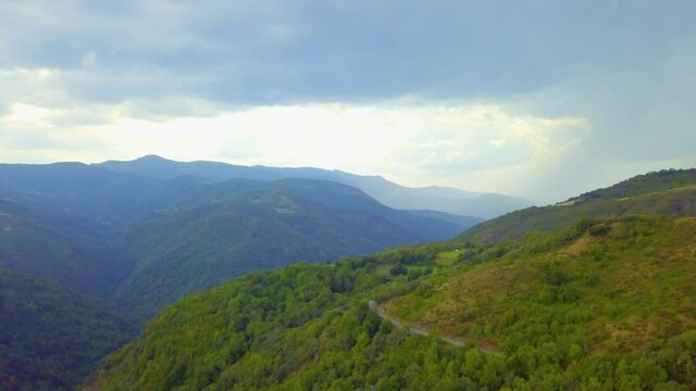 aerial view.clouds forming a summer storm over the green mountains of Caurel, Galicia