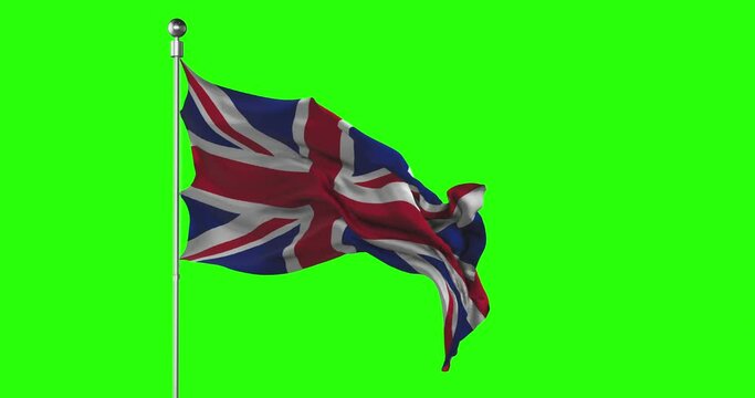 UK Great Britain national flag waving on green screen. Chroma key animation. United Kingdom politics illustration