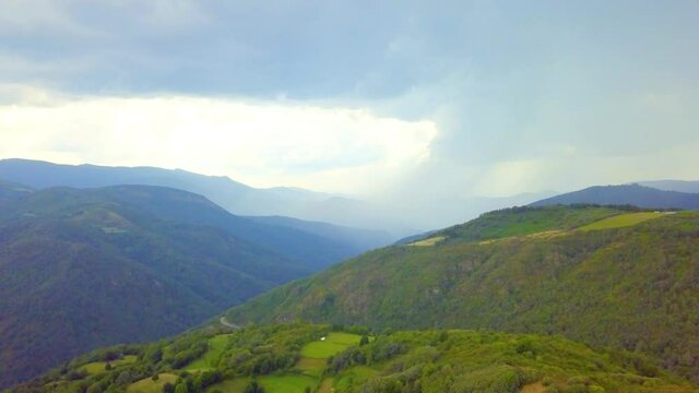 aerial view.clouds forming a summer storm over the green mountains of Caurel, Galicia