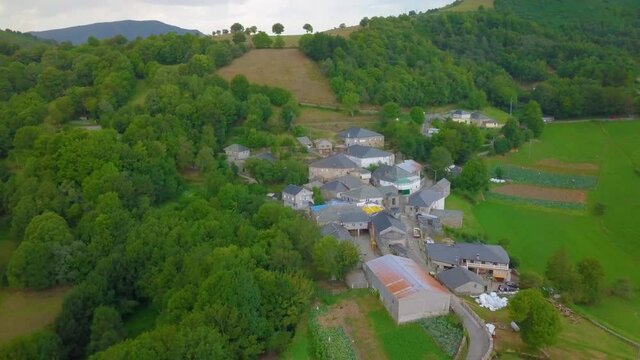 aerial images of a mountain town of medieval origin in the caurel mountains, lugo.camino de santiago