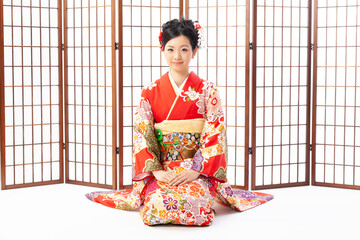 振り袖を着た女性　年賀状素材