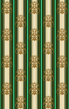 Dark green wallpaper with baroque monograms