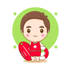 cartoon illustration of cute lifeguard boy chibi character