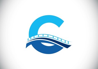 Initial C monogram letter alphabet with bridge sign. Abstract bridge logo design template. Modern vector logo for construction business and company identity.