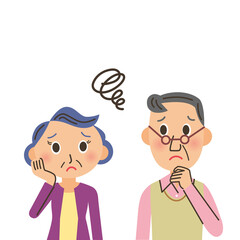 悩む　考える　ポーズ　老父婦　