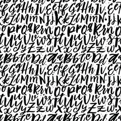 Vector Hand Drawn Seamless Pattern. Brush Painted Letters. Handwritten Script Alphabet. Hand Lettering and Custom Typography for Designs: for Posters, Backgrounds, Cards, etc. Vector Illustrations.