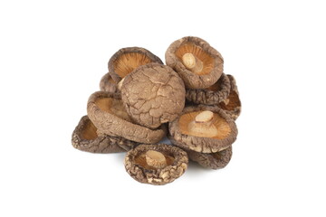 Dried shiitake mushrooms isolated on white.