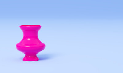 Stylized vase, 3d render. Bright pink vase on a blue background. Glossy pink jug.
