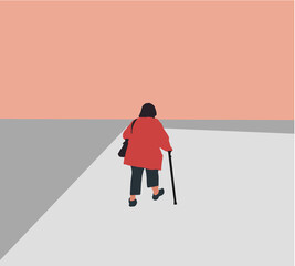 Grandmother walking with a walker on street. Senior woman active life with medical support. Active life. Vector illustration in a flat style.