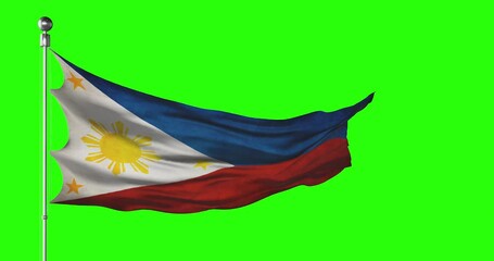 Philippines national flag waving on green screen. Chroma key animation. Philippine politics illustration