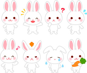 白ウサギのキャラクターのイラストセット