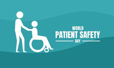 Vector illustration, nurse and patient in wheelchair, as banner or poster, World Patient Safety Day.