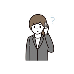 難聴で耳が聞こえづらいスーツの女性のイラスト