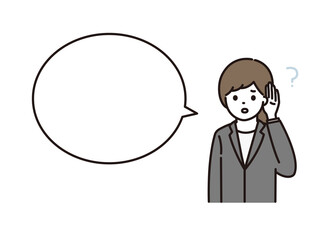 難聴で耳が聞こえづらいスーツの女性 吹き出し