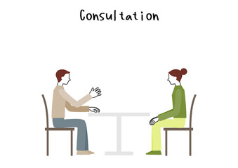 Illustrations of consultations, counseling, interviews, etc.  (white background, vector, cut out)
