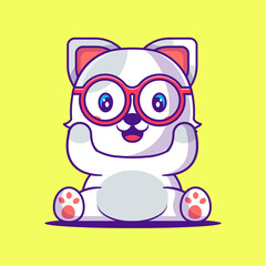 Happy Cute Cat Cartoon Illustration. Animal and Education Flat cartoon Style Concept