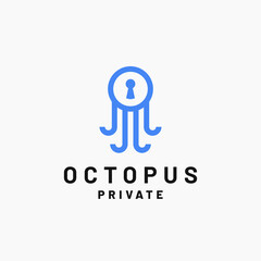 Octopus Kraken Squid logo design. Combination of Tentacle with Keyhole logo design