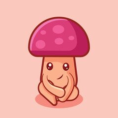 cute mushroom mascot with sitting pose isolated cartoon vector illustration 