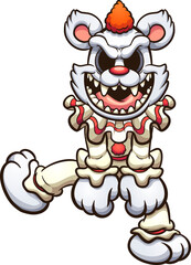 Evil clown Teddy bear dancing and smiling. Vector clip art illustration with simple gradients. All in a single layer.  
